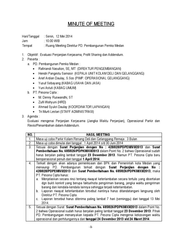 Contoh MINUTE OF MEETING | PDF