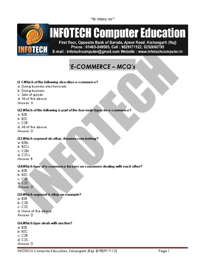 E-Commerce MCQ INFOTECH 200 Questions PDF | PDF | Smart Card | Computer ...
