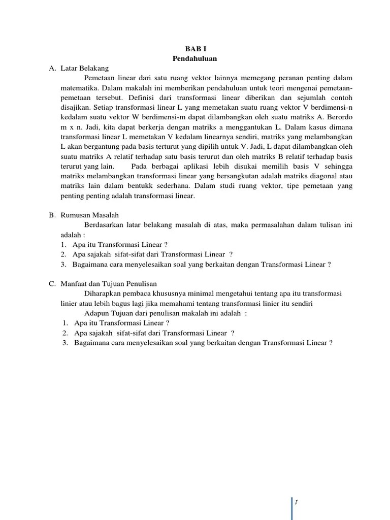 A adalah one to one. Pembahasan Transformasi Linear Rn Ke Rm Pdf