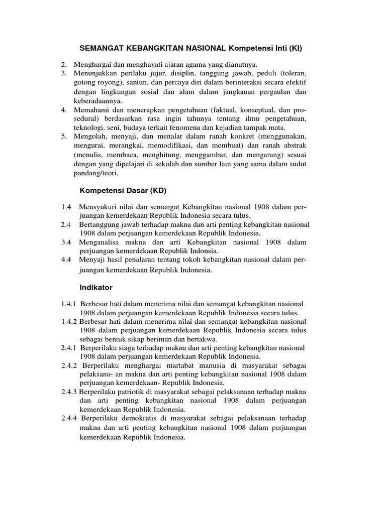 Semangat Kebangkitan Nasional Kompetensi Inti | PDF