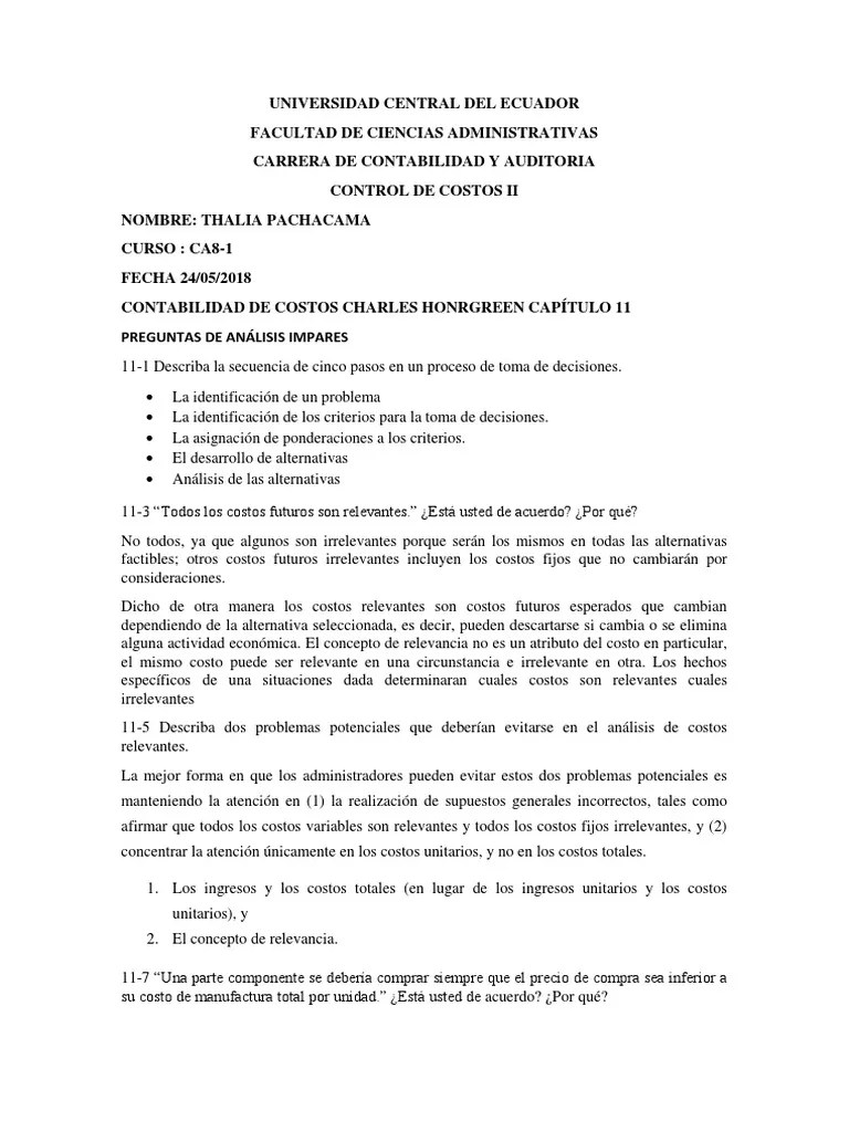 Contabilidad De Costos Charles Honrgreen Capítulo 11 Y 14 Polimeni ...