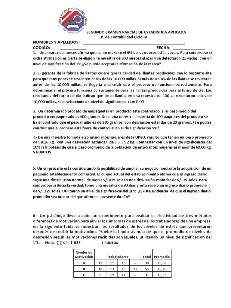 II Parcial Estadistica Aplicada | PDF | Muestreo (Estadísticas)