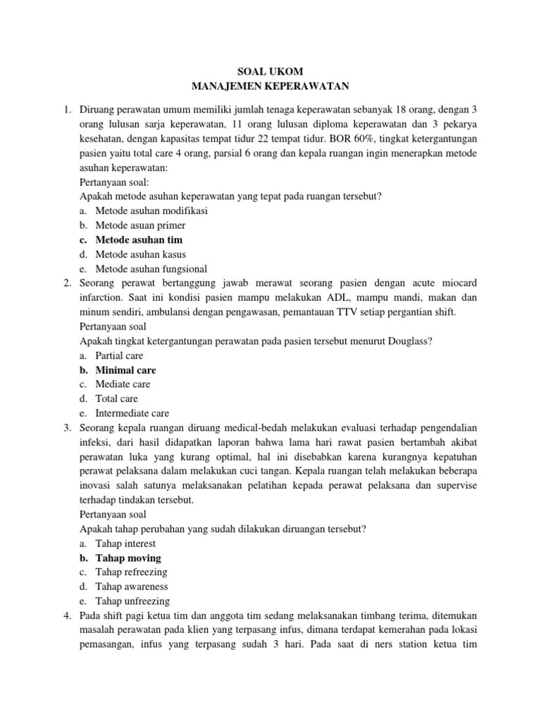 Contoh soal ukom ners dan d3 tahun 2018 uji kompetensi (ukom) perawat keperawatan beserta kunci tempat. Soal Ukom Manajemen