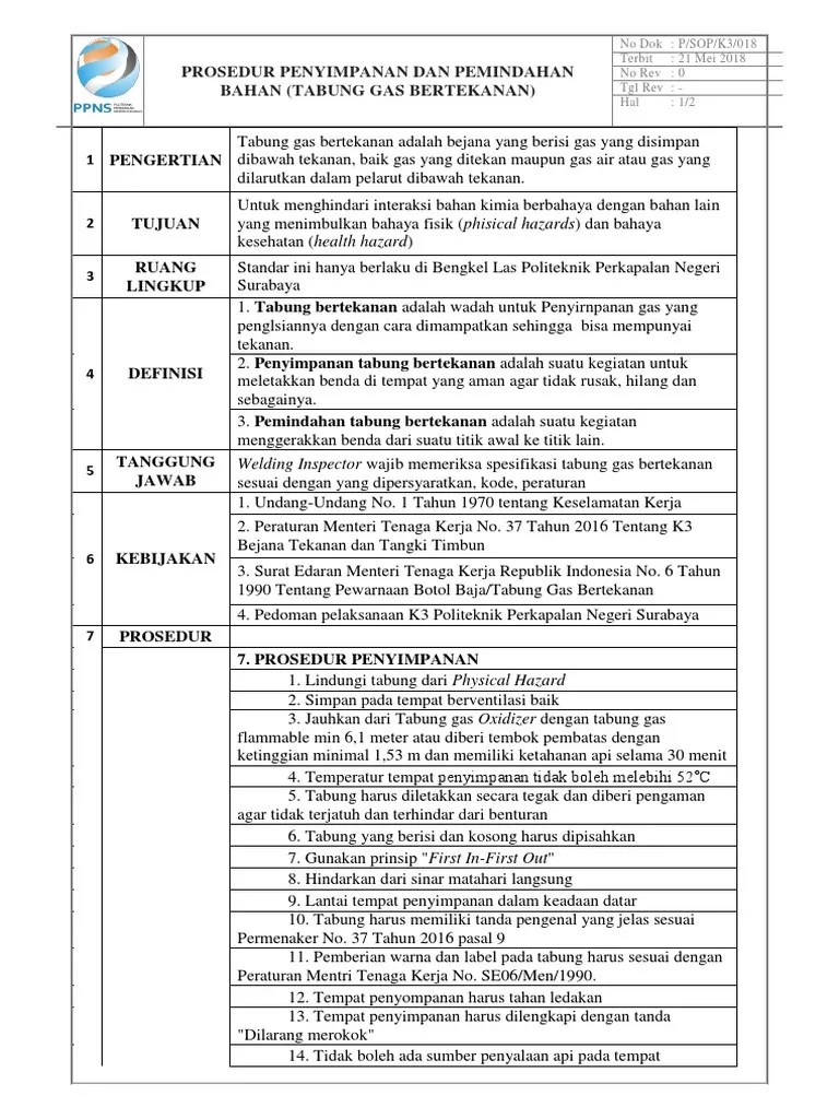 Pemindahan Dan Penyimpanan Bahan (Tabung Gas Bertekanan) Revised | PDF