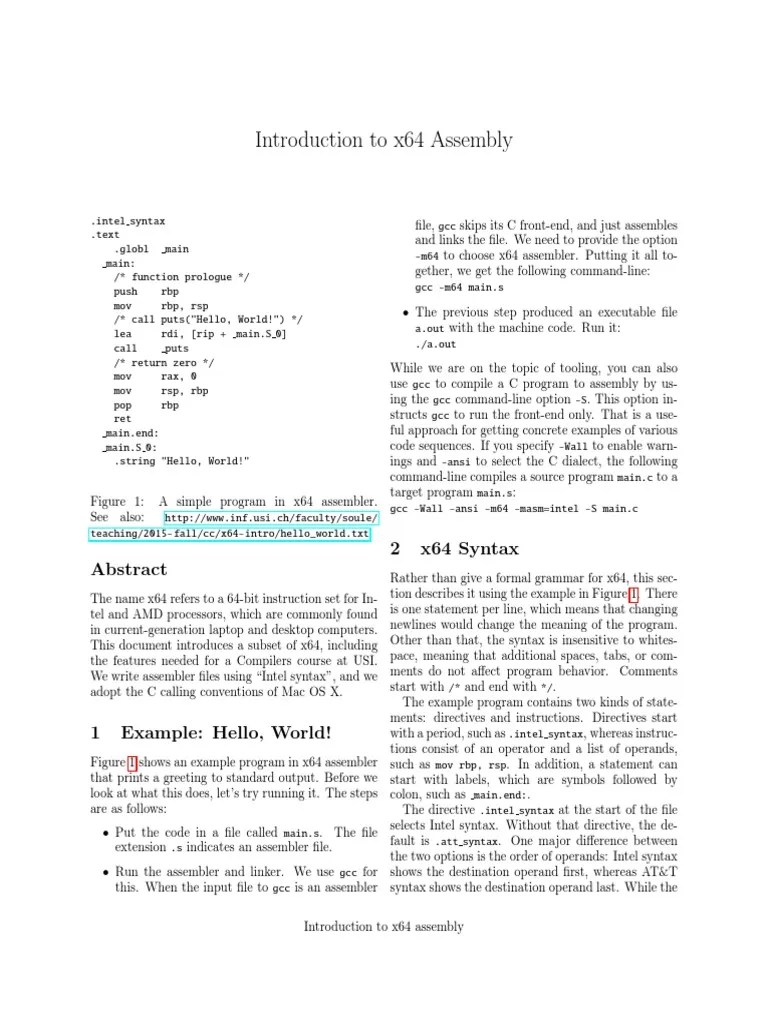 Introduction To X64 Assembly | PDF | Assembly Language | Subroutine