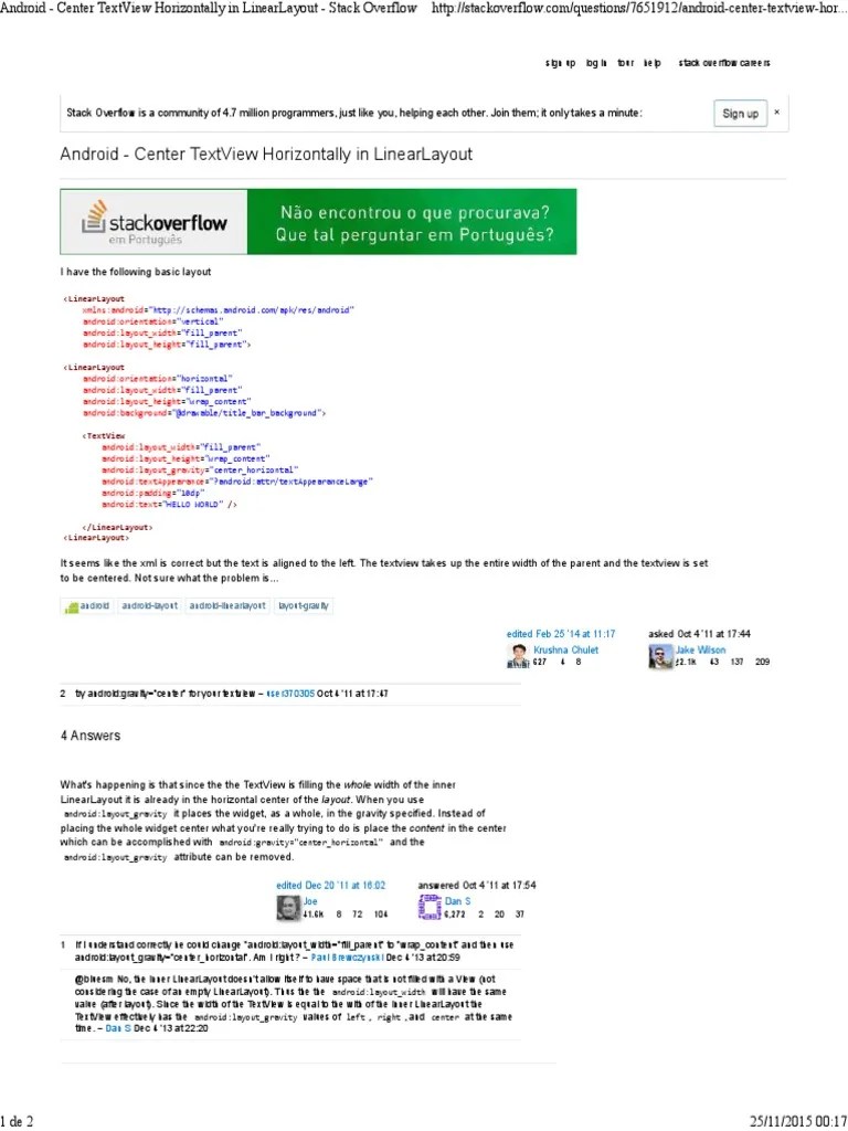 Center TextView In Android LinearLayout | PDF | Areas Of Computer ...