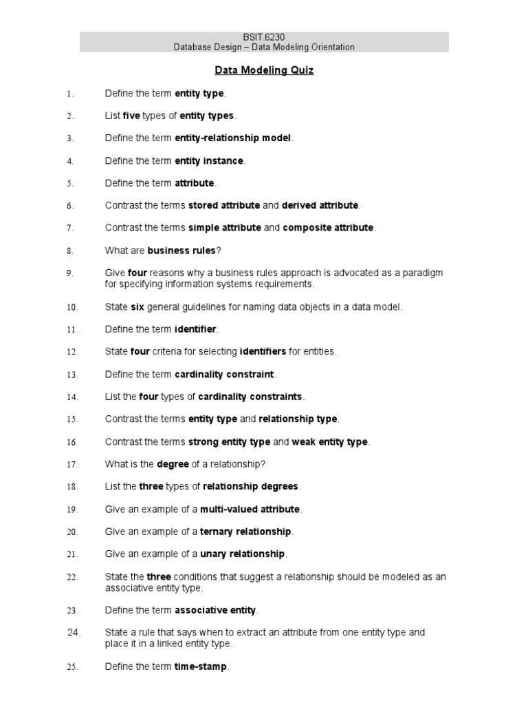 Class01 - Data Modeling Quiz | PDF