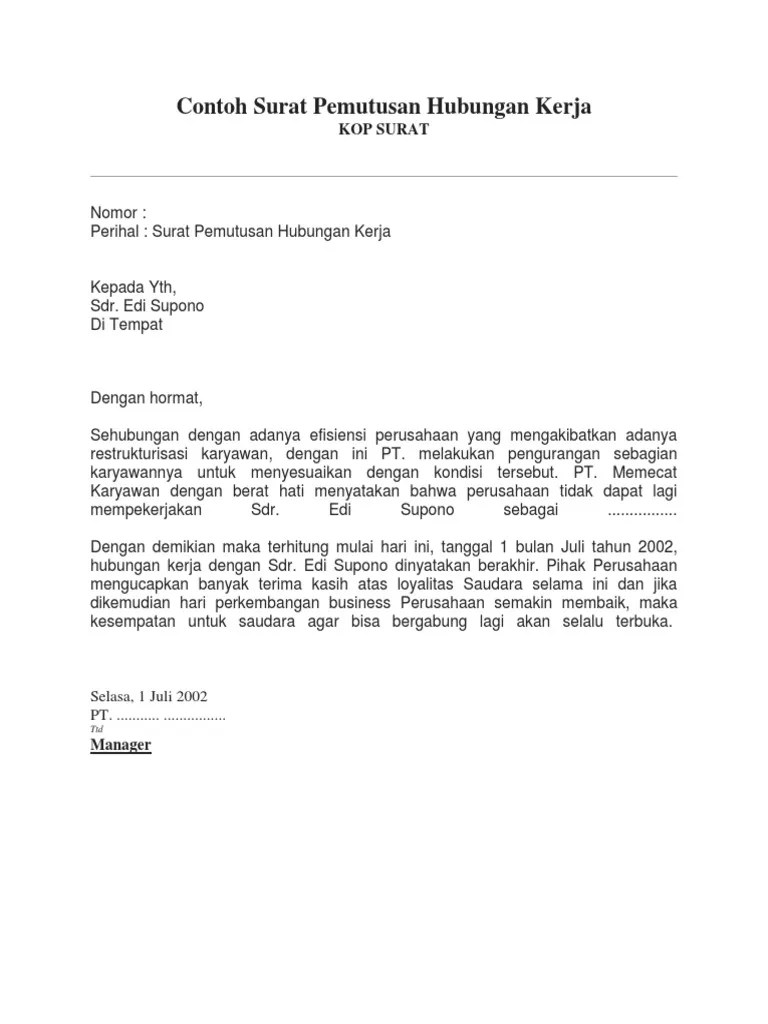 Pemecatan Contoh Surat Pemberhentian Pekerja / Contoh Surat Memberhentikan Pekerja Letter 7saudara Com