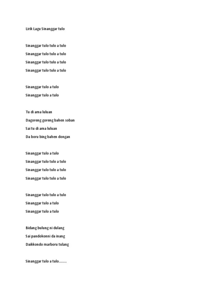 Lirik Lagu Sinanggar Tulo | PDF