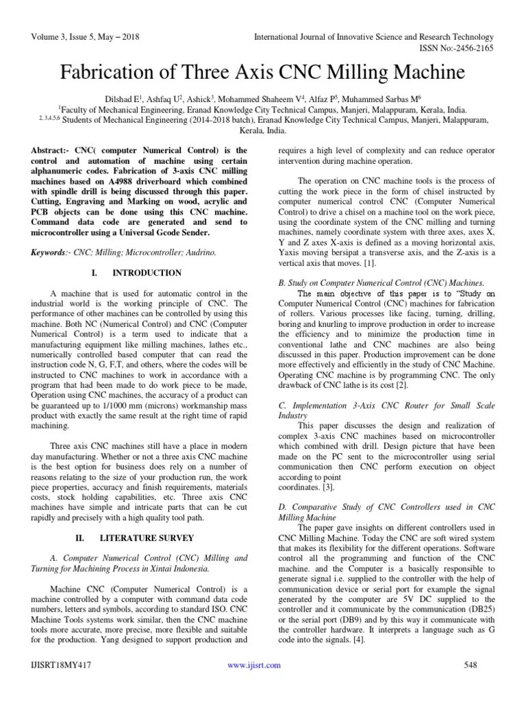 Fabrication Of Three Axis CNC Milling Machine | PDF | Numerical Control ...