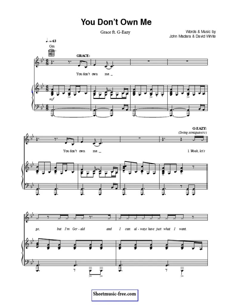 You Dont Own Me Sheet Music Grace FT G Eazy (SheetMusic Free - Com) | PDF