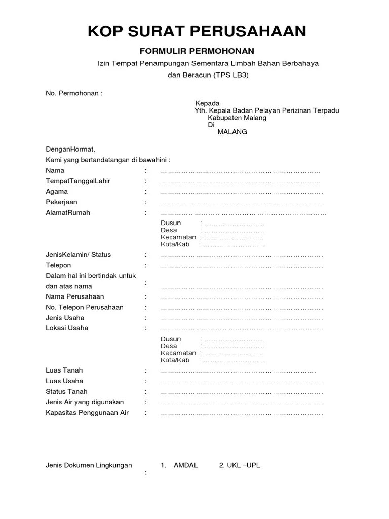Formulir TPSB3 (Tempat Penyimpanan Sementara Limbah B3) | PDF