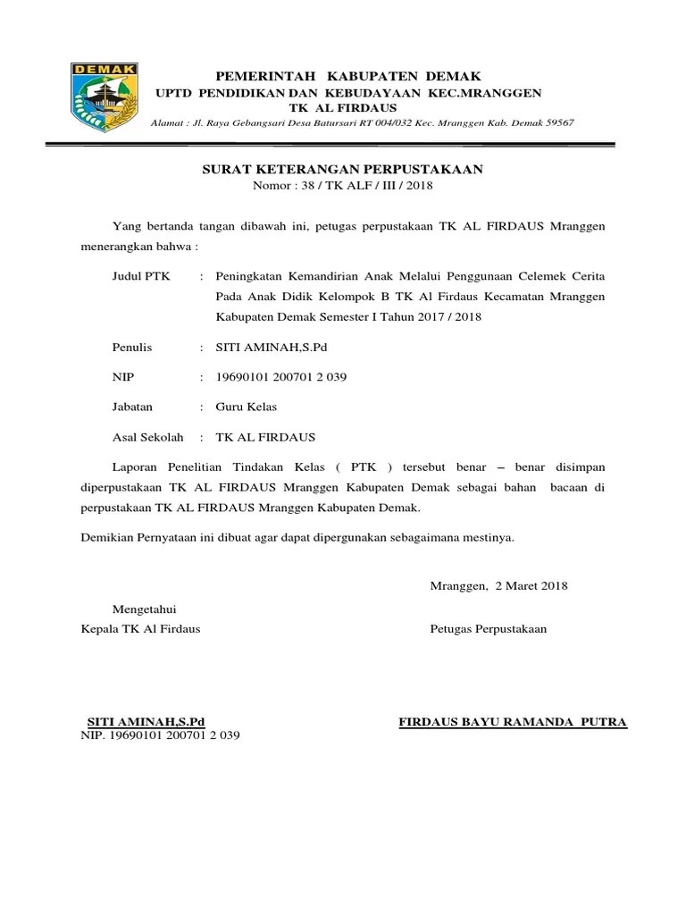 Keterangan gambar sebaiknya diletakkan di. Surat Keterangan Perpustakaan Pdf