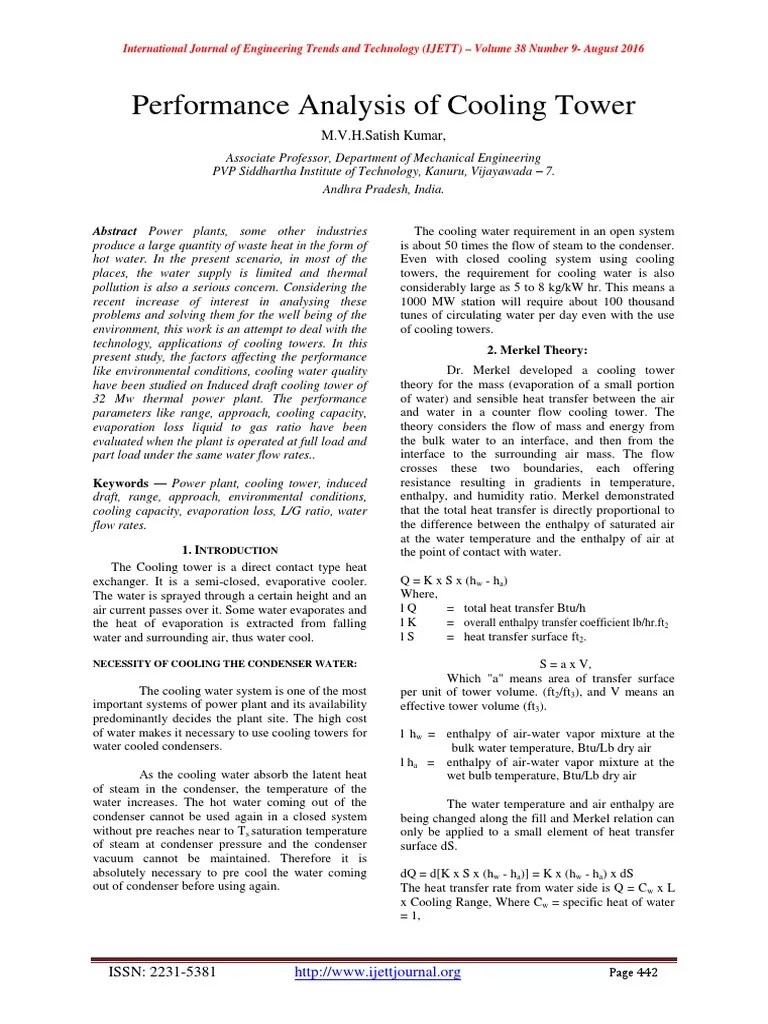 Performance Analysis Of Cooling Tower | PDF | Air Conditioning | Humidity