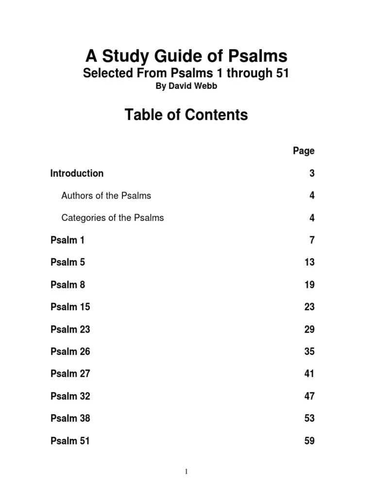 A Study Guide Of Psalms | PDF | Psalms | Books Of Samuel