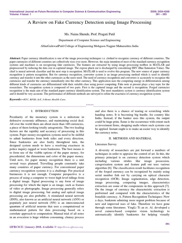 A Review On Fake Currency Detection Using Image Processing | PDF ...