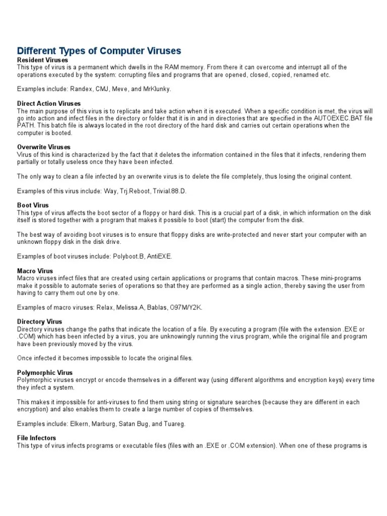 Different Types Of Computer Viruses | PDF | Computer Virus | Booting