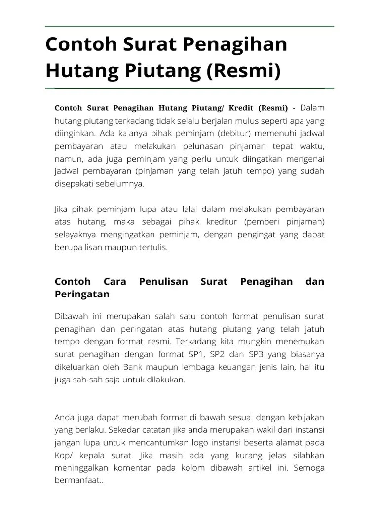 Contoh Surat Penagihan Hutang Piutang (Resmi) | PDF
