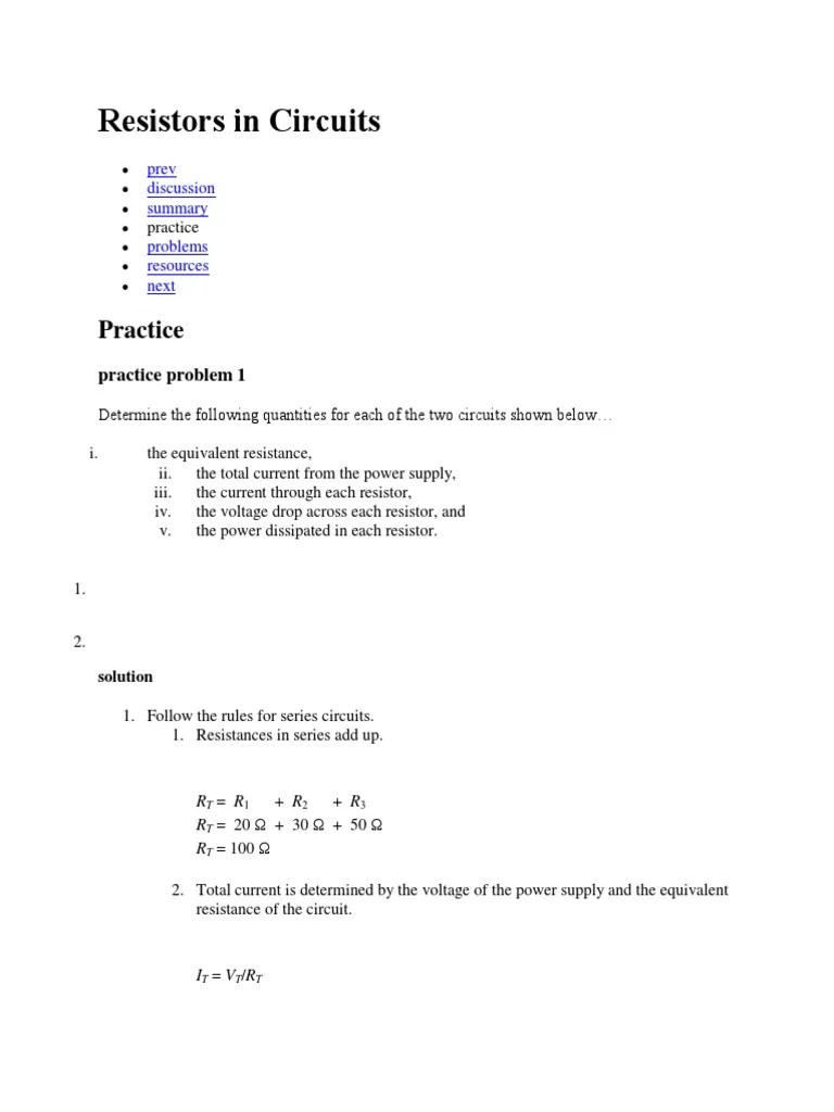 Resistors In Circuits | PDF | Series And Parallel Circuits | Electrical Network