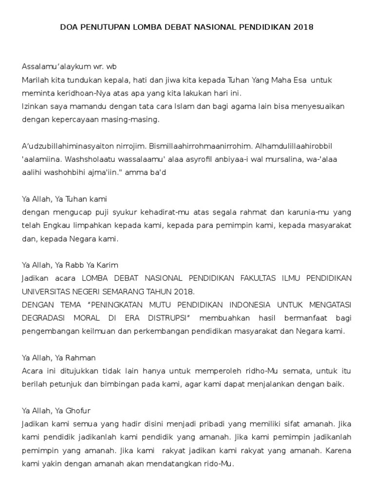 Doa Penutupan Pembukaan Lomba Debat | PDF