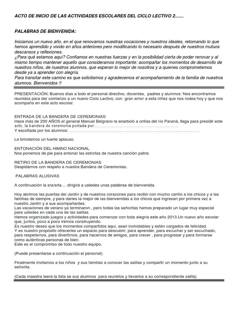 Acto De Inicio De Las Actividades Escolares Del Ciclo Lectivo 2 | PDF | Escuelas | Educación ...