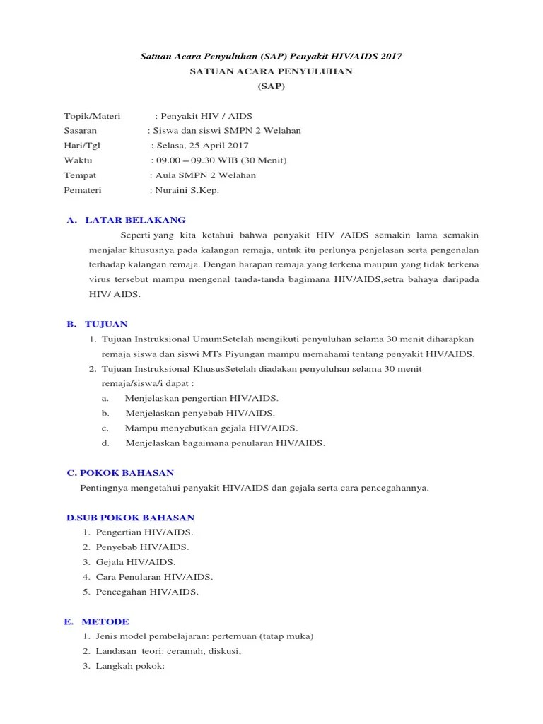 Satuan Acara Penyuluhan HIV | PDF
