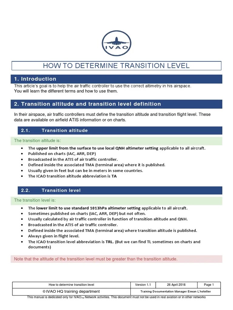 ADC How To Determine Transition Level | PDF | Altitude | Atmospheric Pressure