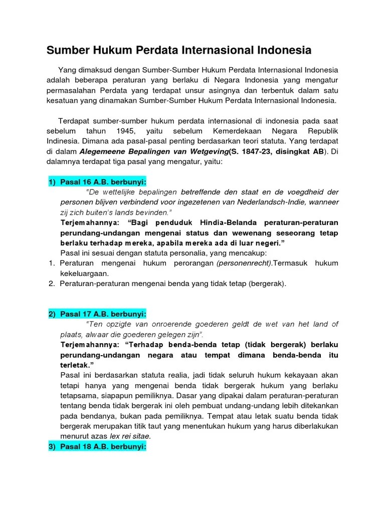 Sumber Hukum Perdata Internasional Indonesia | PDF
