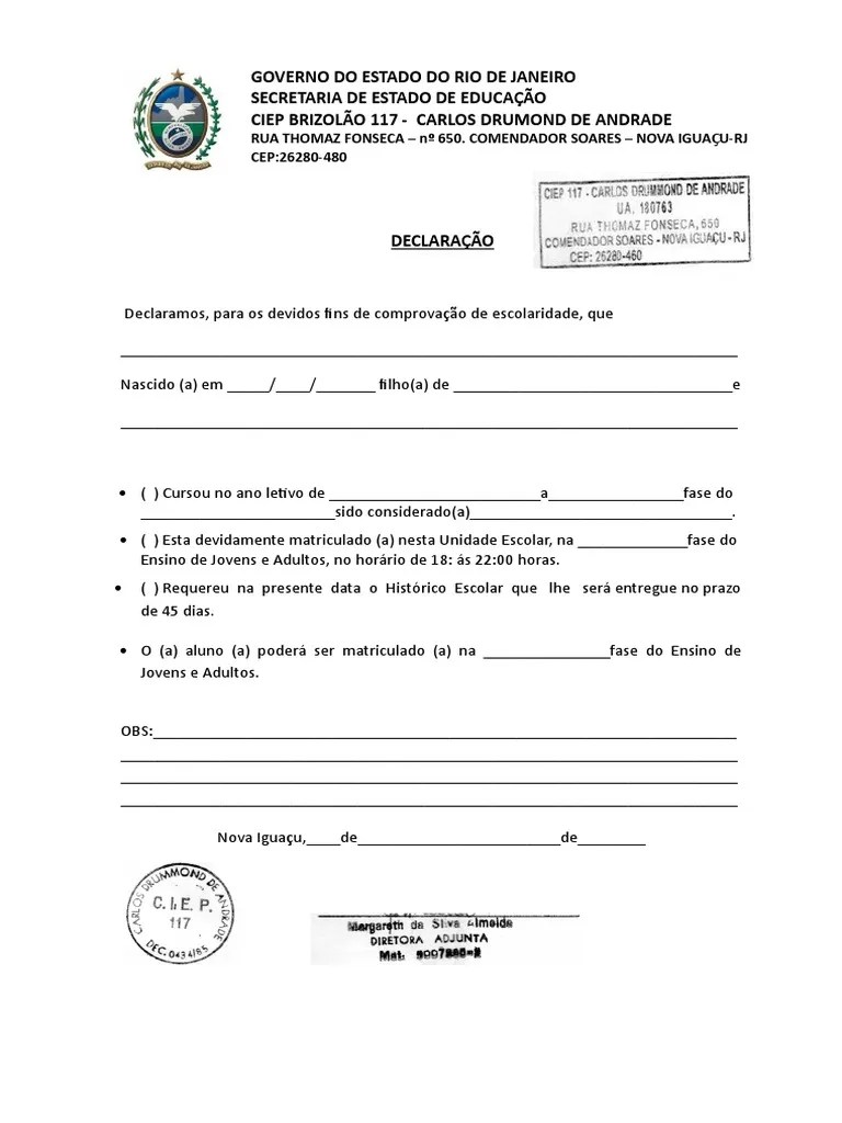 Declaração escolar