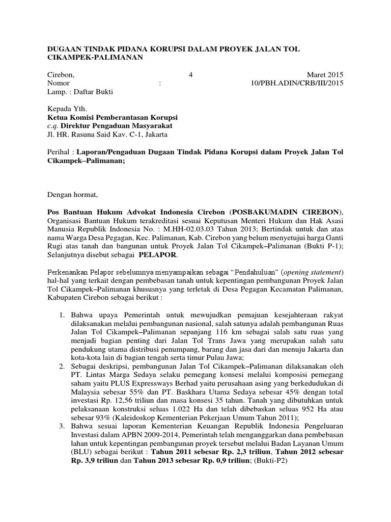 Contoh Surat Pengaduan Dugaan Korupsi Dana Desa Contoh Cute766