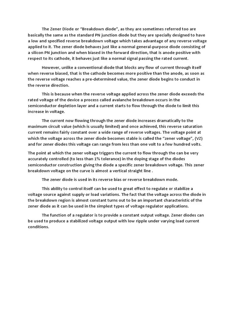 The Zener Diode Or | PDF | Diode | P–N Junction