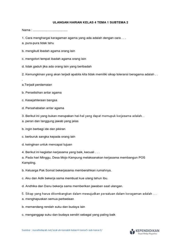 kunci jawaban tema 2 buku tematik kelas 3 sd subtema 1 halaman 37 &amp; Ulangan Harian Kelas 4 Tema 1 Subtema 2 Pdf Pdf