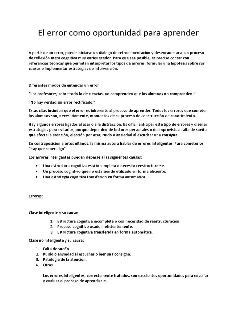 El Error Como Oportunidad Para Aprender | PDF | Inteligencia | Aprendizaje