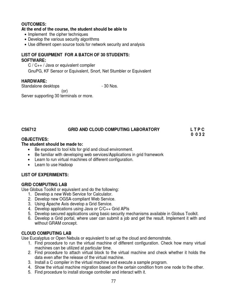 CS-6712 - Grid And Cloud Computing Lab Syllabus PDF | PDF | Parallel ...