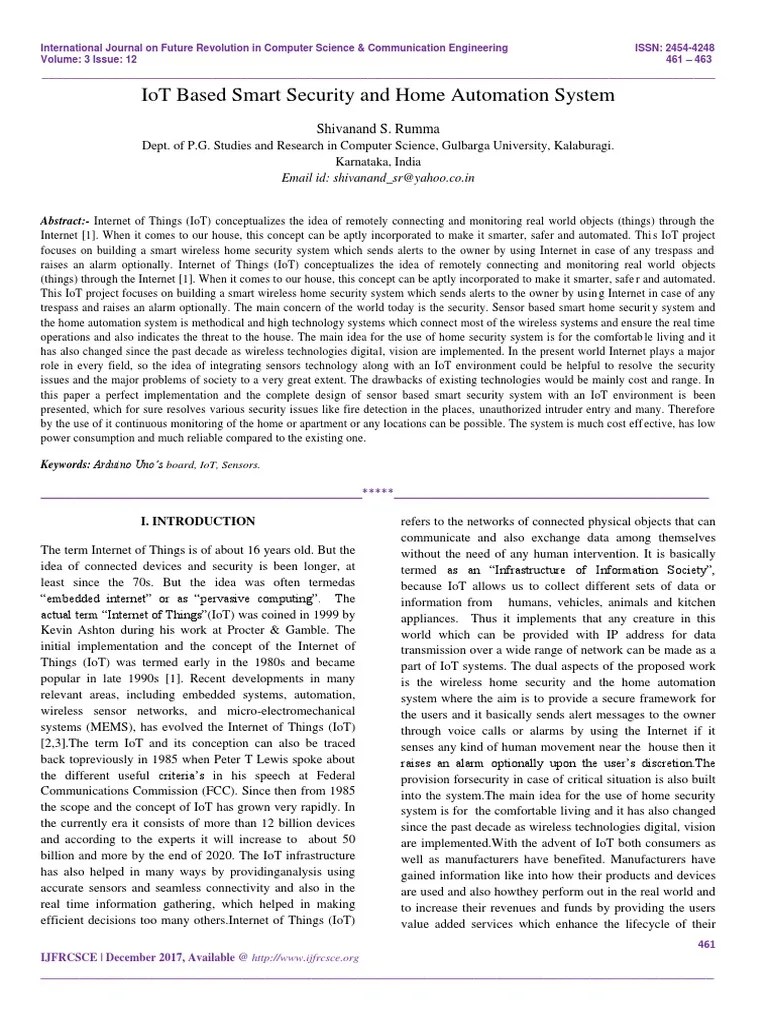 IoT Based Smart Security And Home Automation System | PDF | Internet Of ...
