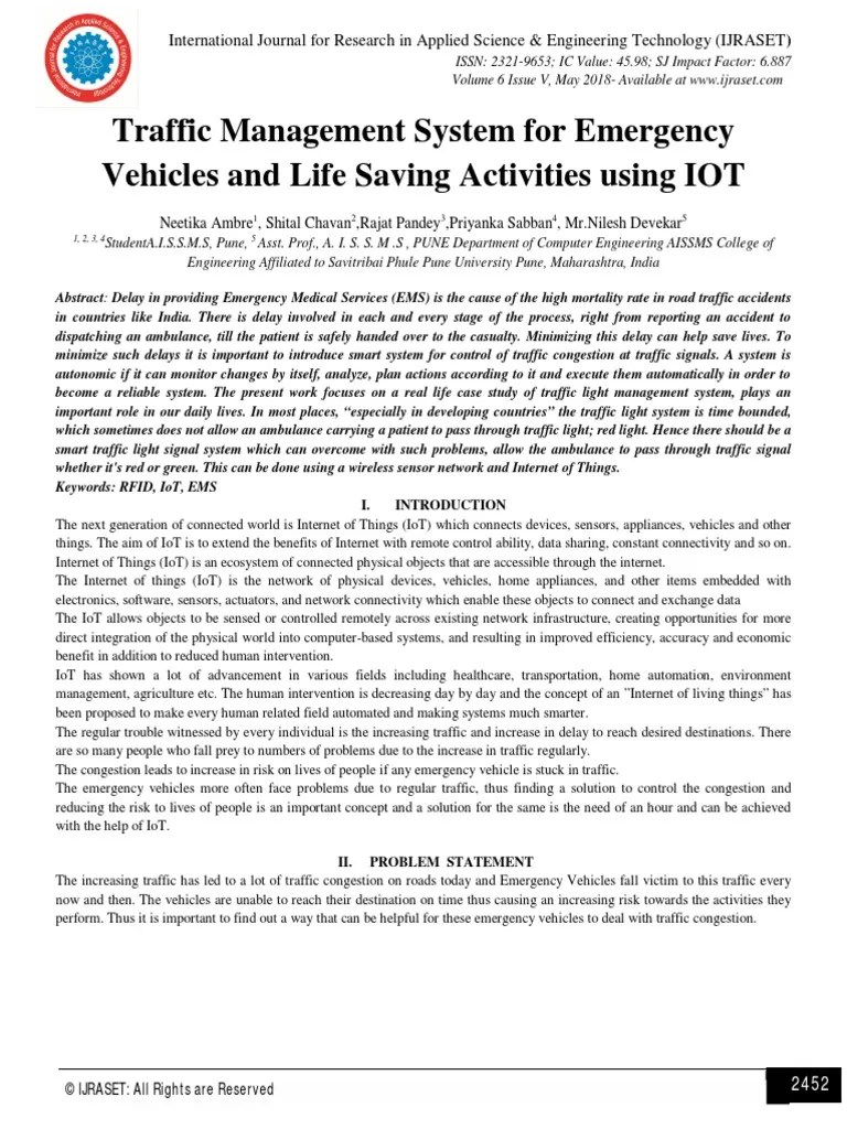 Traffic Management System For Emergency Vehicles And Life Saving ...