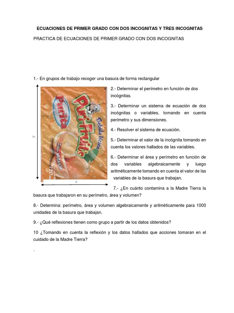 Ecuaciones De Primer Grado Con Dos Incognitas Y Tres Incognitas | PDF