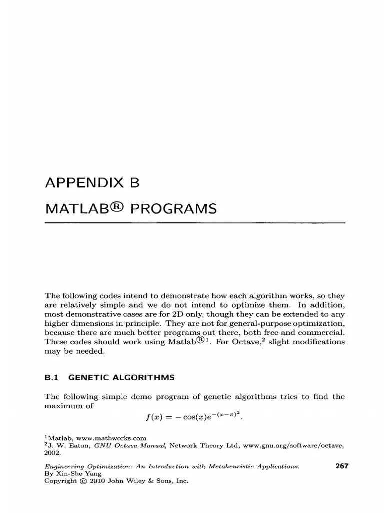 Appendix B MATLAB® PROGRAMS PDF | PDF | Genetic Algorithm ...
