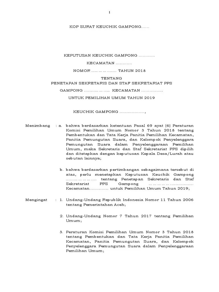 Contoh Format SK Sekretariat Pps | PDF