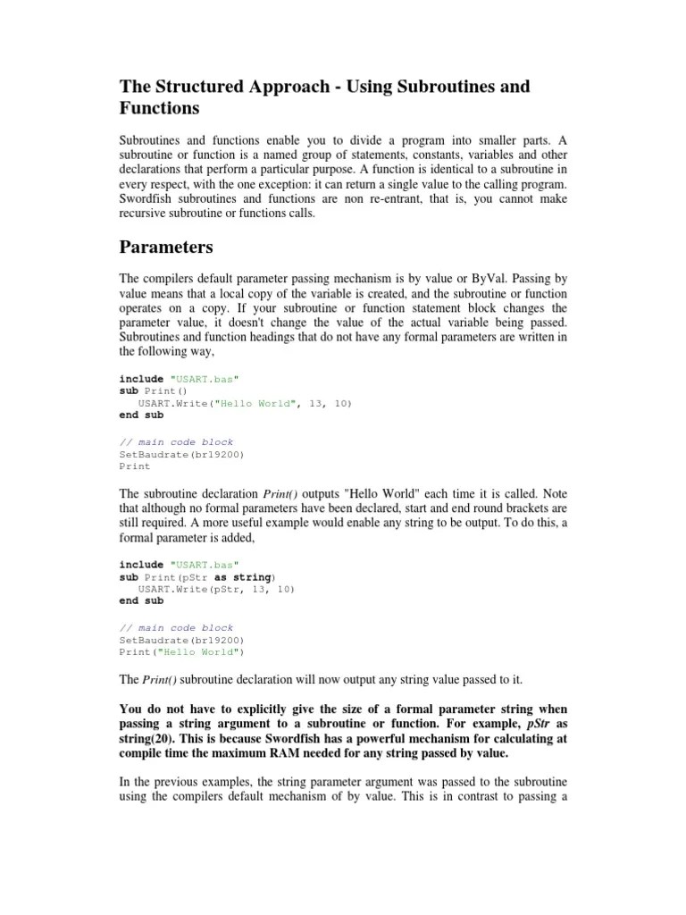 The Structured Approach - Using Subroutines And Functions: Include Sub Print End Sub | PDF ...