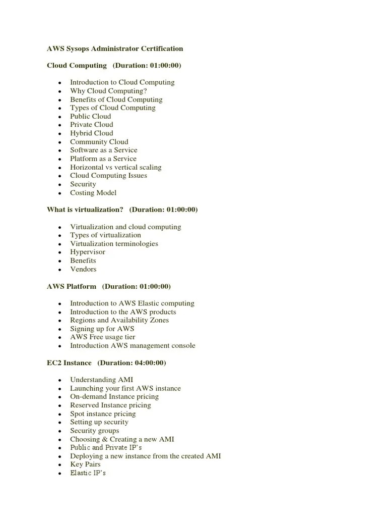 AWS Sysops Administrator Syllabus | PDF | Amazon Web Services | Cloud ...