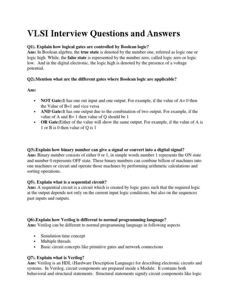 VLSI Interview Questions And Answers | PDF | Logic Gate | Electronic ...
