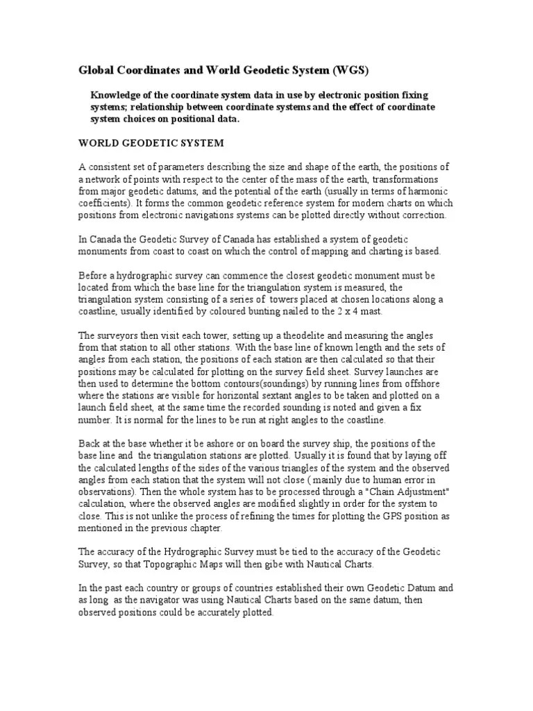 Global Coordinates And World Geodetic System | PDF | Geodesy | Surveying