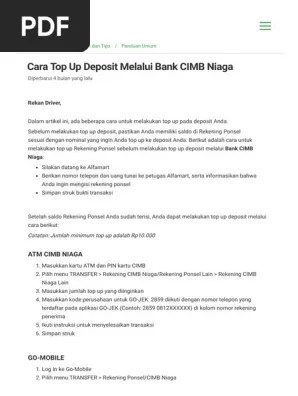 Cara top up saldo go pay driver via rekening ponsel di smartphone blog ojek online Cara Top Up Deposit Melalui Bank Cimb Niaga Info Driver Go Jek Pdf