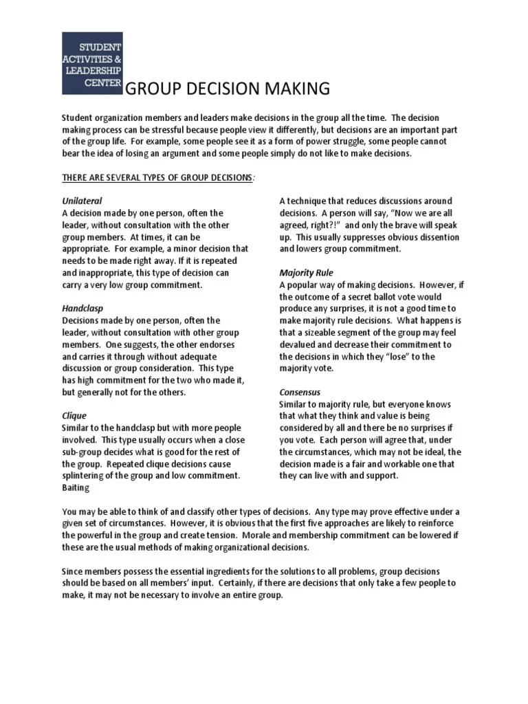 Group Decision Making | PDF | Consensus Decision Making | Group ...