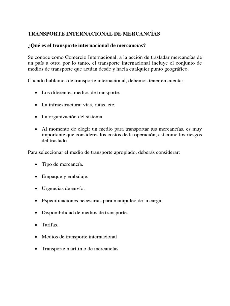 Transporte Internacional De Mercancías | PDF | Transporte | Servicio De ...
