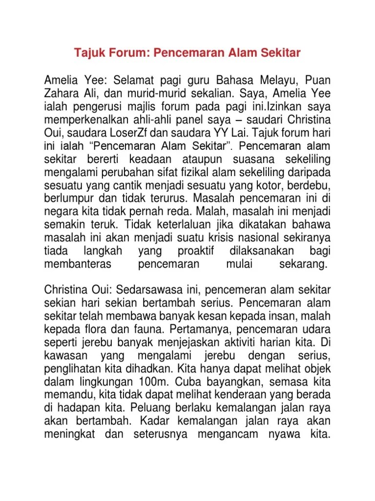 Format penulisan esei jenis forum. Alam Sekitar Teknologi Hijau Pdf