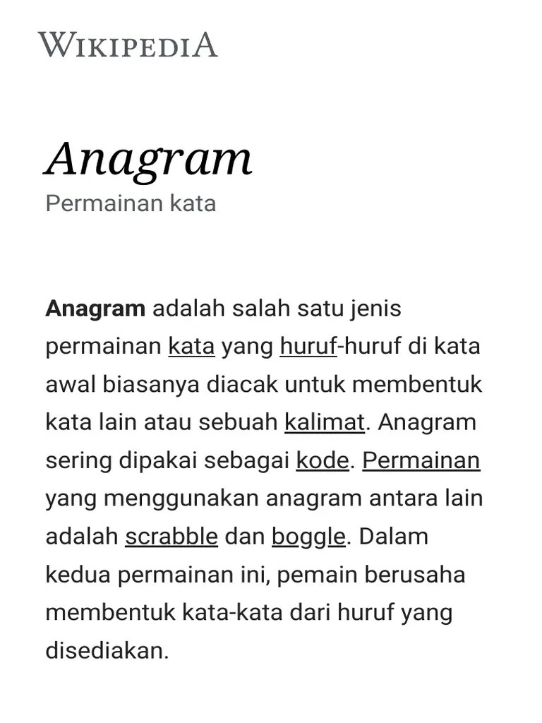 Anagram - Wikipedia Bahasa Indonesia, Ensiklopedia Bebas | PDF