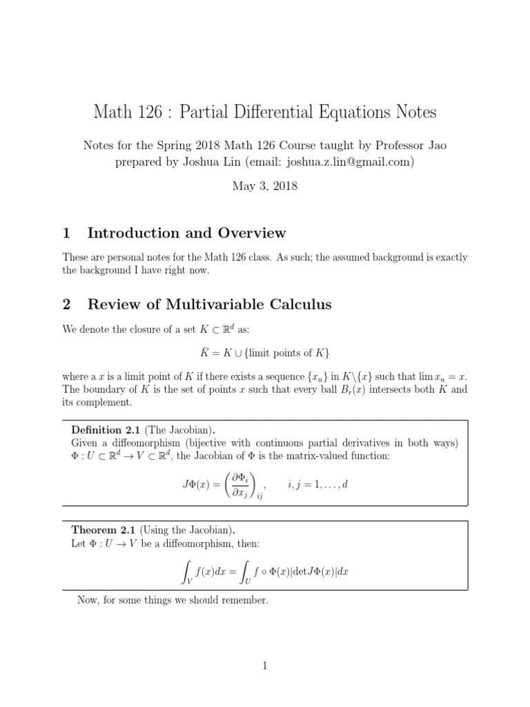 Partial Differential Equations Notes | PDF | Distribution (Mathematics) | Partial Differential ...