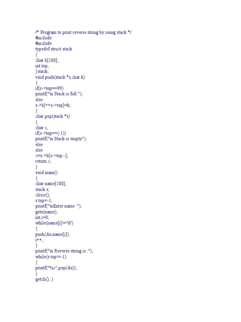 Program To Print Reverse String By Using Stack | PDF | C++ | Computer ...